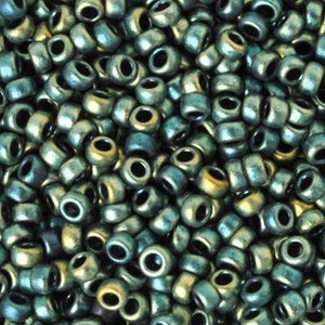 Seed Beads-11/0 Round-2008 Matte Metallic Green Iris-Miyuki-16 Grams