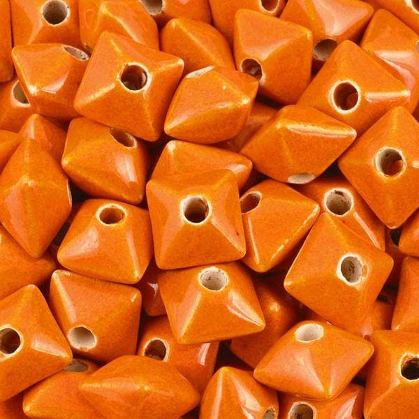 Ceramic Beads-11mm Octahedron-Orange Enamel-Quantity 1