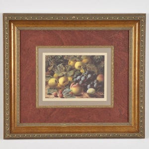 Vintage Oliver Clare Fruit Still Life Print - Gold Frame, Maroon Mat