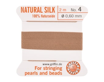 Griffin Silk Bead Cord Size 4 Beige with Needle – 2 Meter Natural Silk Thread