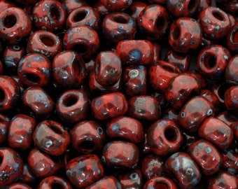 Seed Beads-8/0 Round-4513 Opaque Red Picasso-Miyuki-16 Grams