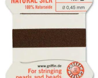 Griffin Silk Bead Cord Size 2 Brown with Needle – 2 Meter Natural Silk Thread