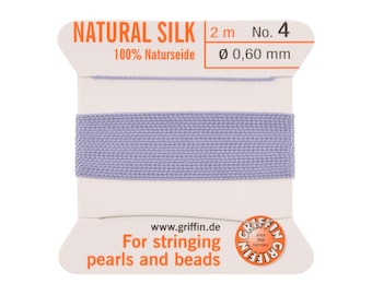 Griffin Silk Bead Cord Size 4 Lilac with Needle – 2 Meter Natural Silk Thread