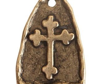 Nunn Design-Pewter-16x22mm Arch Cross Charm-Antique Gold-Quantity 1