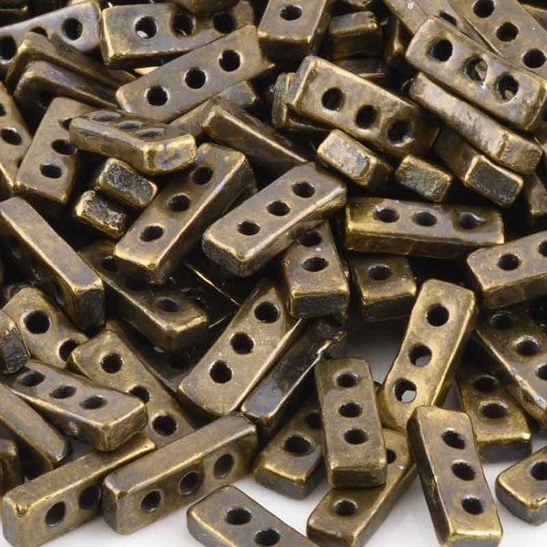 Ceramic Beads-18x7mm Three Hole Multi Strand Spacer-Antique Bronze-Quantity 1