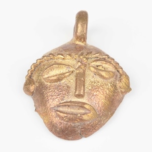 Cast Bronze Pendants-30x20mm Tribal Ashanti Mask-Gold Ethnic Jewelry Finding-Handmade in Southwestern Ghana-Quantity 1