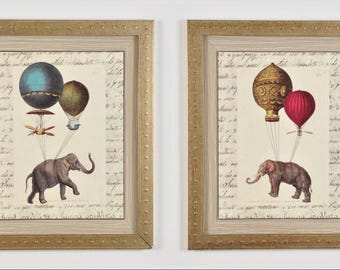 Vintage Pair of Uniquely Framed Elephant Ride II by Susan Schlabach-Wall Art Decor