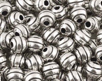 Casting Beads Wholesale-9mm Round Line with Detail-Antique Silver-Quantity 10