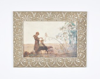 Vintage Outdoor Scene Art Reproduction in Ornate Silver Gilded Frame-Wall Decor-RARE FIND