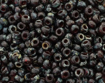 Seed Beads-11/0 Round-4504 Ruby Picasso-Miyuki-16 Grams
