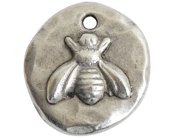 Nunn Design-Pewter-18mm Round Organic Bee-Small Charm-Antique Silver-Quantity 1