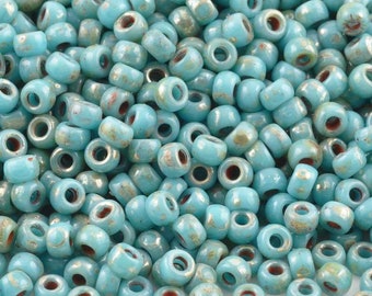 Seed Beads-7/0 Matubo-25 Turquoise Blue Silver Picasso-Czech-7 Grams