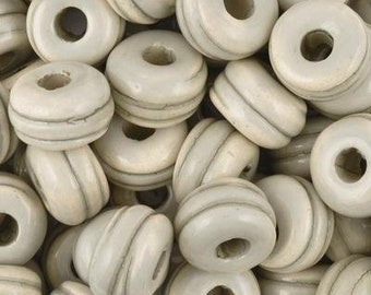 Cuentas de cerámica: cuentas redondas de 17 mm con ranuras, esmalte color salvia topo, cantidad 1