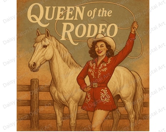 Retro Queen of the Rodeo PNG, Cowgirl SVG (Digital Download)