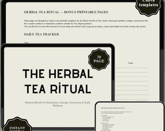 Libro de recetas de infusiones de hierbas, mezclas caseras de infusiones, guía imprimible de tés para el bienestar, recetas de infusiones caseras, remedios naturales.