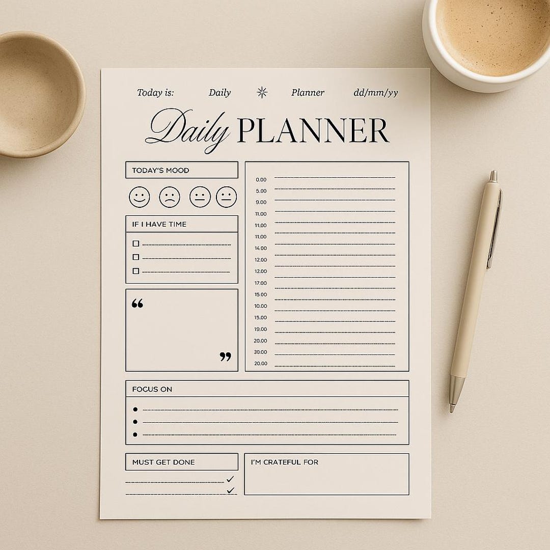 Beige Daily Planner Printable: Minimalist Schedule Template (digital ...