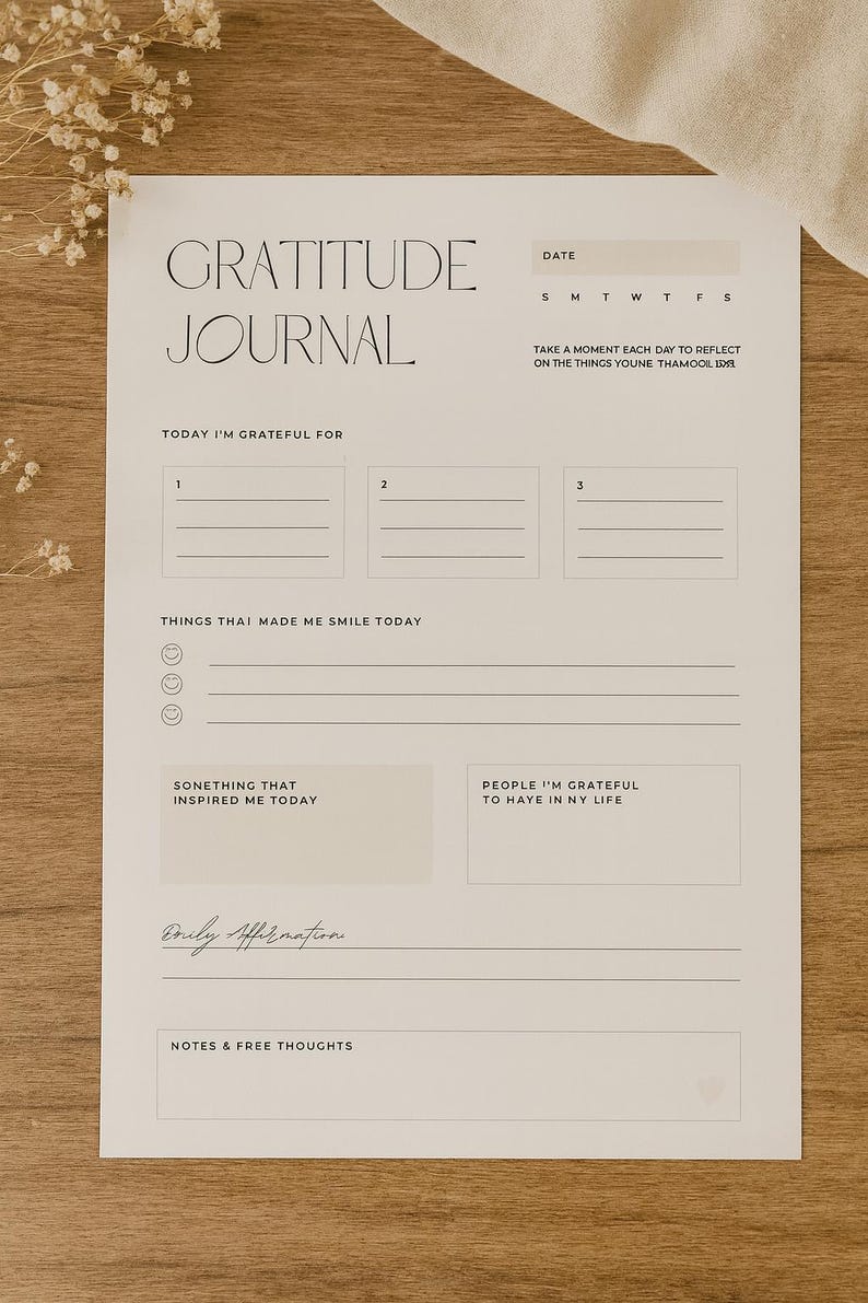 Printable Gratitude Journal Page | Daily Reflection Template ...