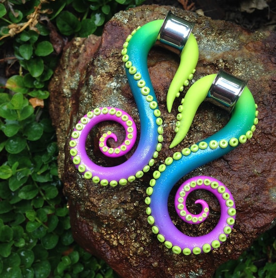 Ombre Swan Tentacles - Earrings for Stretched Lobes - Gauges