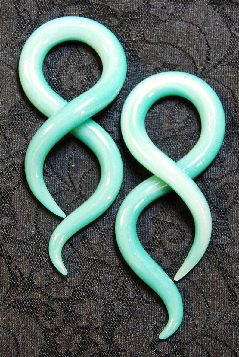 Faux Jade Twists Earrings for Stretched Lobes Gauges image 2