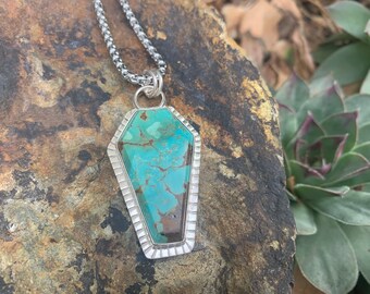 Turquoise Coffin Pendant - Ready To Ship - Sterling Silver