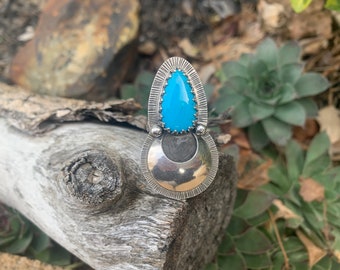 Turquoise Crescent Ring Size 8 - Sterling Silver