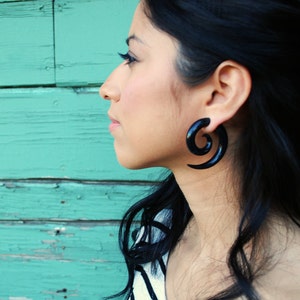 Black Spirals - Earrings for Stretched Lobes - Faux Gauges