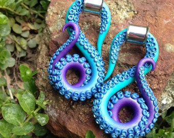 Choose Your Color Tentacles for thin walled eyelets - Earrings for Stretched Lobes - Gauges