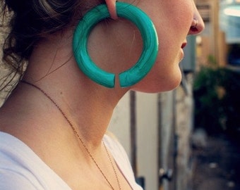 Faux Malachite Hoops - Earrings For Stretched Lobes - Gauges