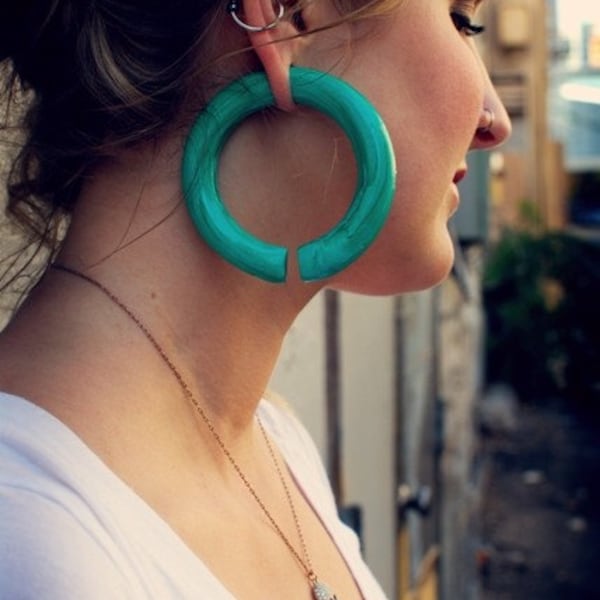 Faux Malachite Hoops - Earrings For Stretched Lobes - Gauges