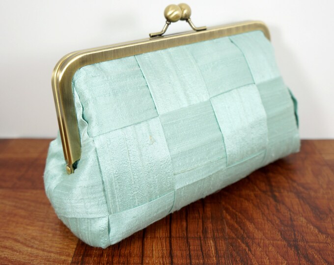 Mint Green Silk Clutch Purse Kisslock Purse Woven Clutch Etsy