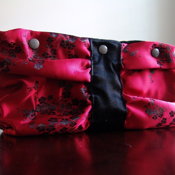 Handmade Wallet Clutch with Snaps. Cherry blossom red faux silk. Free shipping etsy