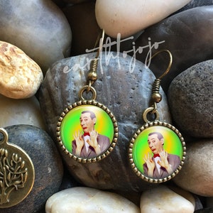 Pee Wee Herman Antique Bronze Glass Domed Dangle Earrings