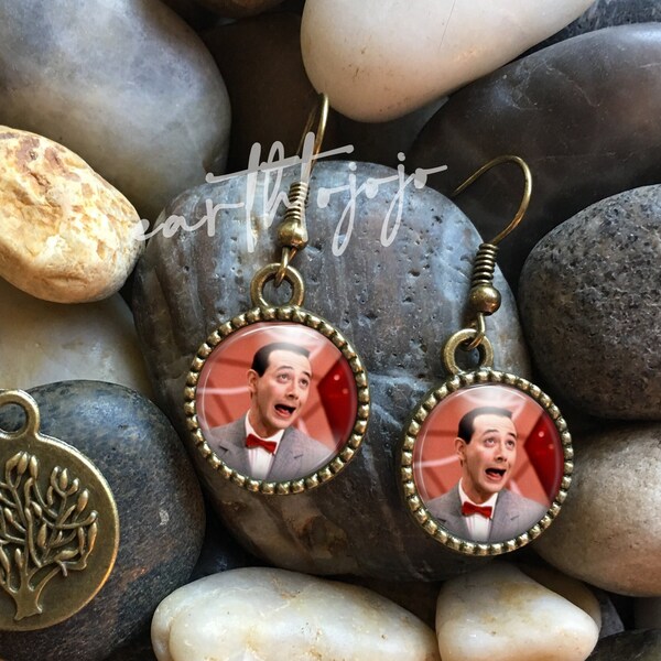 Pee Wee Herman Antique Bronze Glass Domed Dangle Earrings