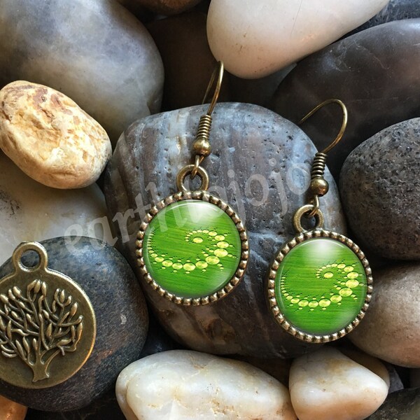 CROP CIRCLES  Antique Bronze Glass Domed Dangle Earrings