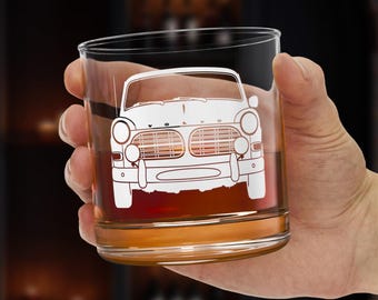 Volvo Amazon Gift: Vintage 122s Whiskey Tumbler, 10oz Clear Glass with Classic Car Design