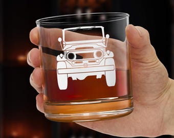 Vintage Toyota FJ40 Land Cruiser Rocks Glass: Car Enthusiast Barware