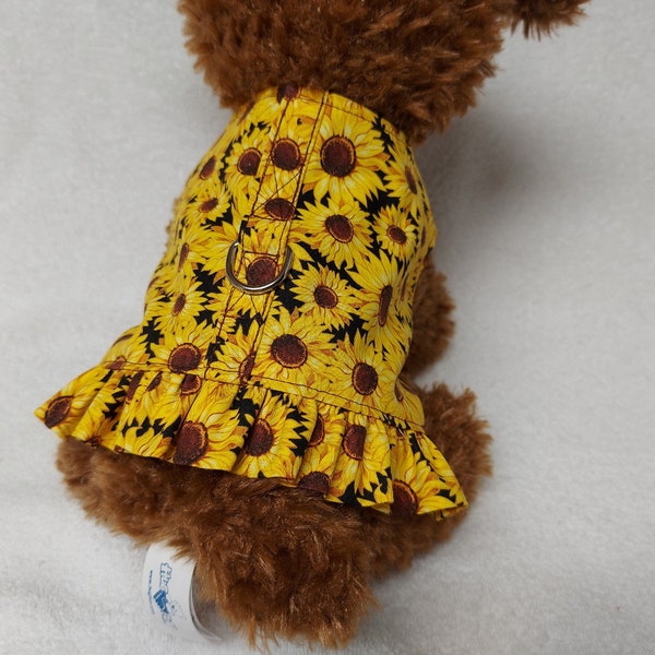 Dog Harness Vest Pet Girl Puppy Floral Sunflowers With Mini Ruffle 100% Cotton