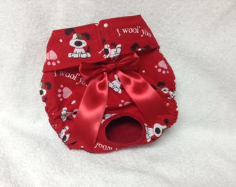 Dog Diaper Pet Wrap Pants Bitch Britches Male Or Female Canine  Size XXS To Large Red Woof U