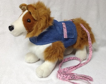 Reversible Denim Dog Harness Vest And Matching Bandanna Leash XSmall - Medium