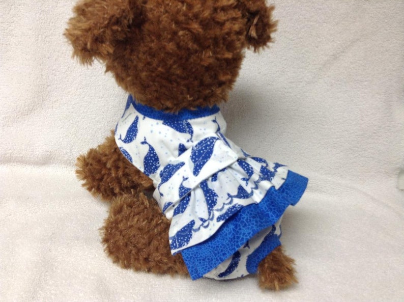 Female Dog Diaper Dress One Piece Pet Wrap Romper Bodysuit Overall Bitches Britches Doggie Pants Size xSmall To Large Aquatic Nautical Whale