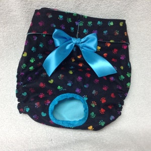 Dog Diaper Pet Wrap Doggie Pants Bitch Britches Male Or Female Canine Size XXS To Large Rainbow Paw Prints