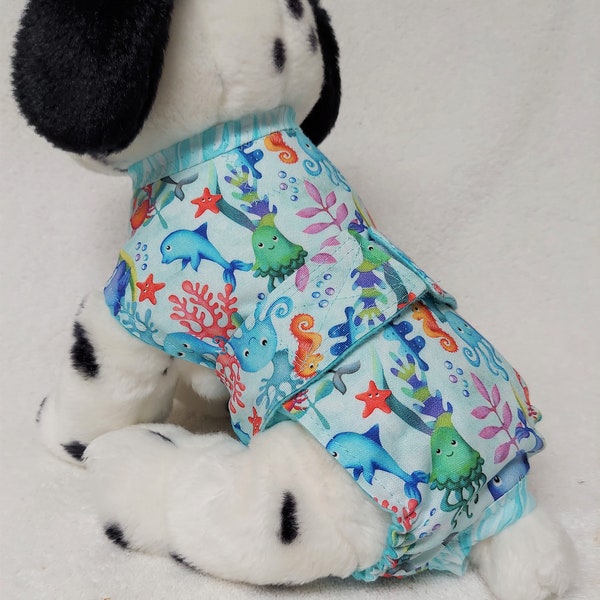 Dog Diaper Wrap One Piece Romper Bodysuit For Male Or Female Puppy Size xSmall To Large Nautical Sea Kraken Or Sea Creatures