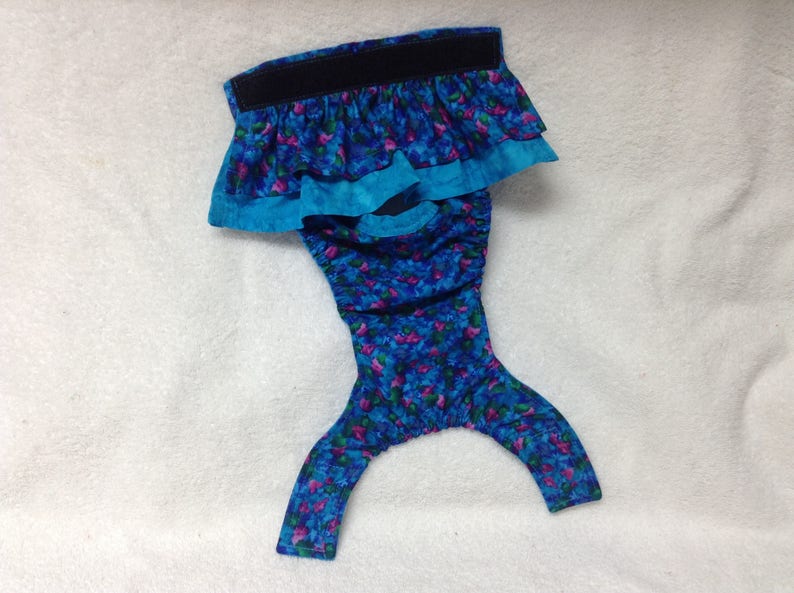 Female Dog Panties Diaper Bitch Britches Pet Puppy Pants Doggie Wrap Skirt Size Small 12 Waist Ready To Ship Royal Blue Floral