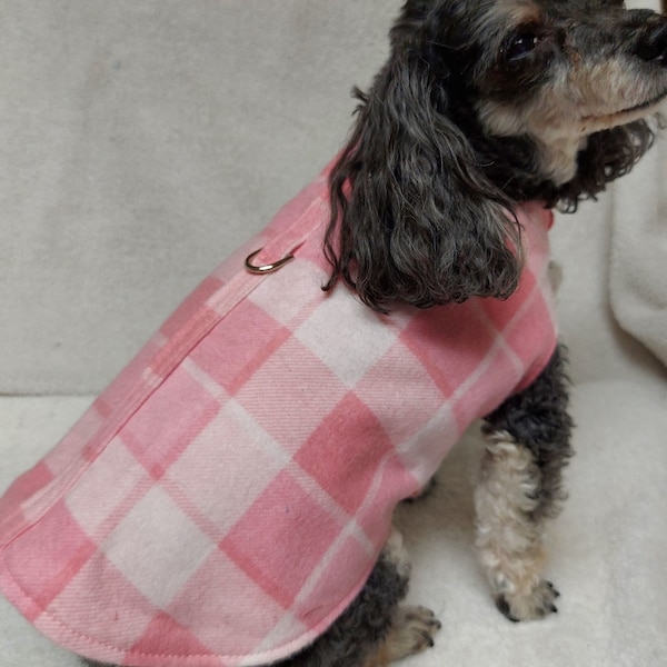 Dog Coat Jacket Puppy Vest Harness Winter Pink Plaid Check 100% Cotton Flannel  Fully Lined Sizes XSmall Small Medium Large