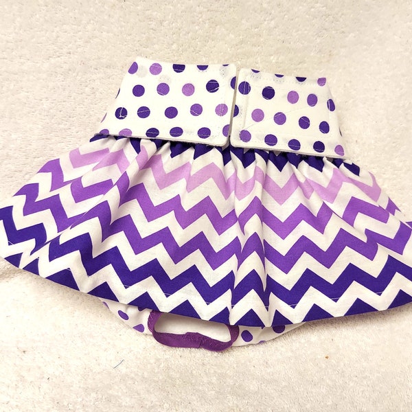 Female Dog Diaper Bitch Britches Pet Puppy Wrap Skirt Size XXSmall To  Large Purple Chevron And Polka Dot Fabric