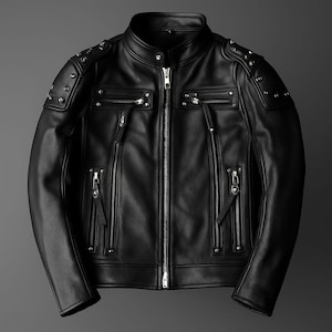 Gothic Cyber Moto Style Genuine Sheepskin Leather Printed Skull Punk Biker Flame Design Jacket For Men