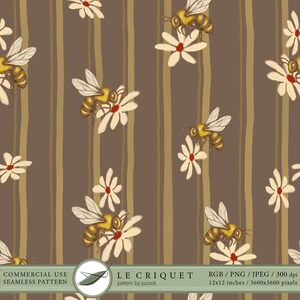 Bee Pattern Seamless Digital Paper, Vintage Floral Design for Commercial Use