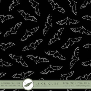 Bat Seamless Pattern, Hand Drawn Ink Design for Halloween and Dark Academia