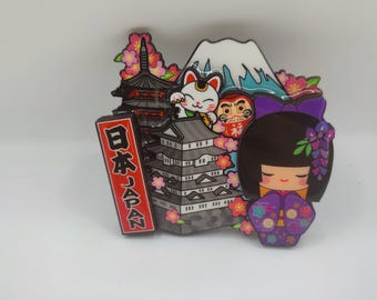 Japan souvenir fridge magnet geisha temple
