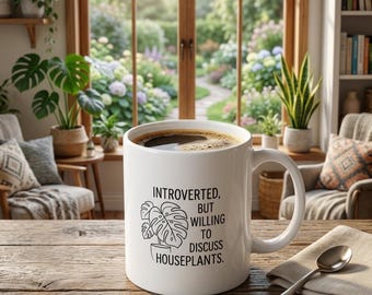 Funny Plant Lover Mug – Introverted Monstera Leaf Coffee Cup – Minimalist Gardening Gift
